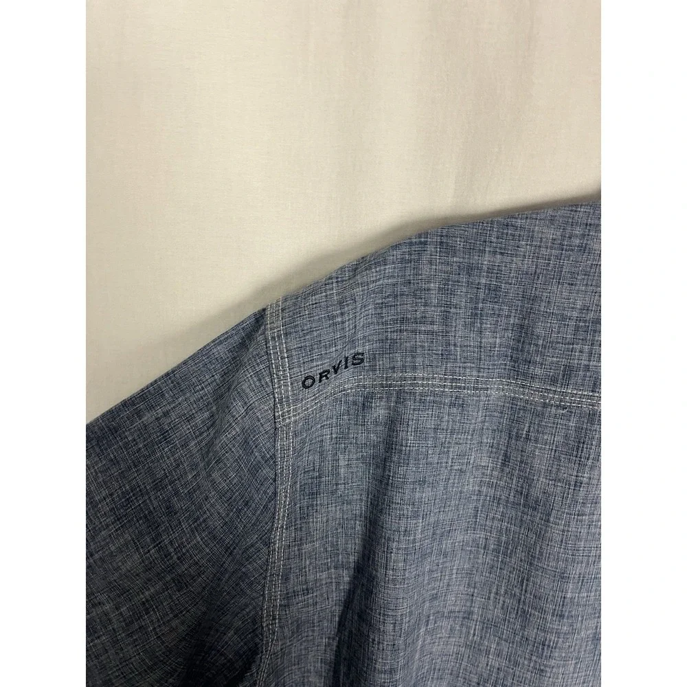 Orvis Button Front Men's Size L Heather Blue Active Outdoor Hiking Long Sleeve